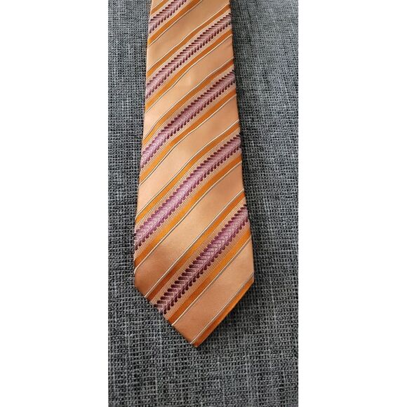 Ermenegildo Zegna Oeange Striped Neck Tie Silk Cotton Blend Made In Italy‎ 🇮🇹